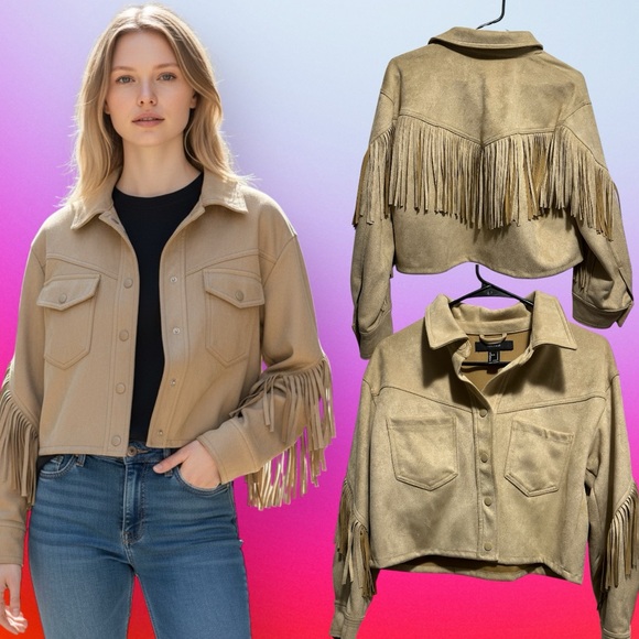 Forever 21 Jackets & Blazers - Vintage Forever 21 Tan Fringe Utility Jacket new without tags